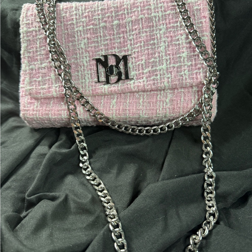 Badgley Mischka Pink Tweed Chain Shoulder Bag